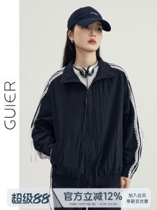 Guier Womens Casual Sports Jacket 2025 New Spring Lace Trim Versatile Loose Slimming Top Long Sleeve Zipper Closure