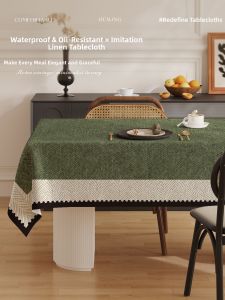 Vintage Style Flax-like Waterproof Heat-Resistant Stain-Repellent Wash-Free Tablecloth