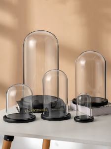 Black Base Transparent Display Case for Eternity Flower Glass Dome Specimen Storage Figure Display Home Decor