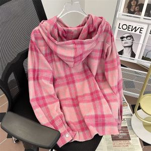 Áo Sơ Mi Dài Tay Màu Hồng Kẻ Caro Phong Cách Đường Phố Cổ Điển Của Mỹ Rộng Rãi Cho Cặp Đôi Mùa Xuân Thu Trung Tính Thường Ngày