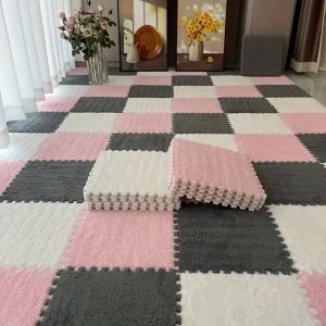 12 Piece Baby Play Rug Plush Puzzle Foam Floor Carpet Soft and Fluffy Warm Floor Mat Interlocking Patchwork Mat Decorate