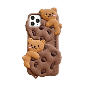 3D Cartoon Cookie Bear With Lanyard Phone Case For iPhone 17 16 15 14 13 12 11 Pro Max X XR XS 6 7 8 Plus SE Shockproof Cover
