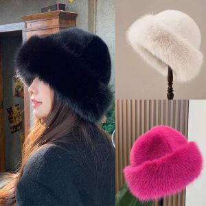 New Fluffy Fur Bucket Hat For Women Plush Fisherman Hat Warm Womens Winter Hat Thicken Cold Snowy Day Panama Cap Chrismas Gifts