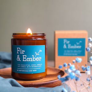 Fir & Ember Soy Candle with Wooden Wick – Handpoured Scented Candle for Home Fragrance & Relaxation