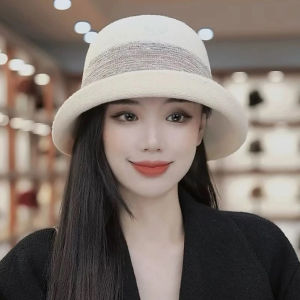 Warm Knitted Fisherman Hat Womens Hebe Style Tied Edge Stripe Elegant Versatile British Retro Autumn Winter Cap Hat