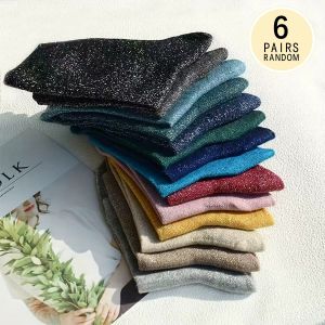 3/6 Pairs of Random New Womens Candy Color Party Bright Color Mid Tube Socks Personalized Korean Version Fashionable Calf Socks