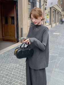 Grey Suit Vest Set Womens Spring Autumn Wide Leg Pants Three Piece Set Fashionable Design Salt System Personality Casual Wear