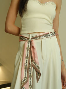 XUANXUAN | Pink Silk Scarf Belt Womens New 2025 Fashion Waist Accessory Ribbon Decoration For Jeans Skirts Blouses Korean Style Polyester Fiber Summer Season