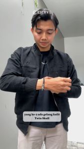 Emrys Premium Leather Twin Skull Bracelet asli Kulit Pria Wanita