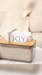 KIYO Tempat Penyimpanan Tissue Transparan Kotak Tisu Estetik Minimalis Tutup Kayu Premium Quality