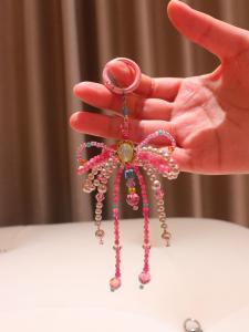 Original Handmade Macaron Colored Zircon Crystal Pearl Butterfly Knot Mobile Phone Chain Ornament Delicate Cute Pendant Charm
