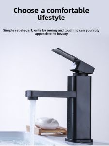 Black Single Hole Bathroom Faucet Wash Basin Sink Counter Top Ceramic Valve Stainless Steel Surface Treatment Cold And Hot Water Control