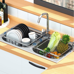 Expandable Stainless Steel Sink Strainer Basket Adjustable Over The Sink Dish Rack For Kitchen Food Washing Draining And Organiz