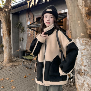 Thickened Lamb Fur Jacket Womens 2025 New Style Autumn Winter Short Biker Cotton Coat Fleece Lined Stand Collar Zipper Closure