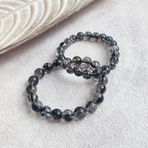 HOJB ​​​​​​​High Grade Brazilian Black Rutilated Quartz 6A Bracelet 9.5-10mm 聚寶軒优质巴西黑发钛晶6A圆珠手链9.5-10mm
