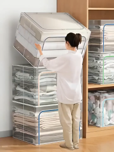 IG HOME 24L/66L/100L Foldable Storage Box Organizer | Large Capacity Clothes & Items Storage Bin | Stackable Wardrobe Organizer