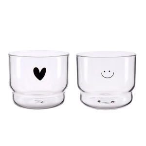 Amoki Transparent Smile and Love Glass Cup 300ml Heat Resistant