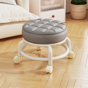 Rolling Adjustable Height Childrens Stool with Casters Mini Movable Rotation Chair Plastic Leather Finish Home Leisure Furniture