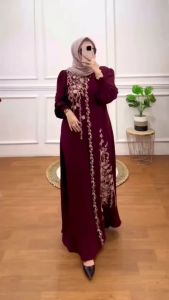 Baju Naysila Dress BUSUI Bahan Crinkle Bordir Import LD 110cm Baju Maxy Wanita Terbaru 2023 Gamis Kondangan Model Korean Style Dress Lebaran Gaun Pesta Ootd Hijab Style Remaja Selebgram Pakaian Muslim Murah Modern Kekinian Grosir Bandung Terlaris BISA COD