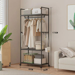 Clothes Storage Rack with Wheels - Space-Saving Coat Rack Durable Freestanding Clothes Organizer for Bedroom Dormitory