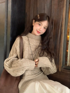 imimtuan | Áo Sweater Dệt Kim Cáp Phong Cách Với Tay Bánh bèo cho Nữ