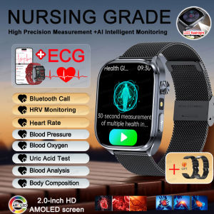 GUHUAVMI | 2026 New Accurate AI Diagnosis ECG Smart Watch Body Fat Blood Oxygen Blood Pressure 2.0”HD AMOLED Screen Clock Call Health Watch
