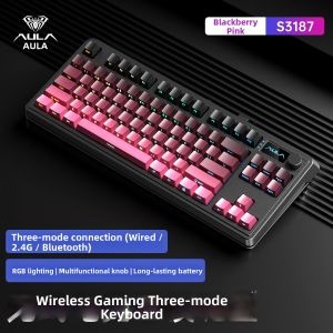 AULA | Wireless Bluetooth 3-Mode Mechanical Feel RGB Effect Female Office Keyboard Mouse Set