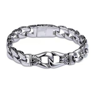 Fashion Men Bracelet Stainless Steel Curved Curb Link Chain Bangle Gelang Keluli Tahan Karat Lelaki Gelang Totem Retro