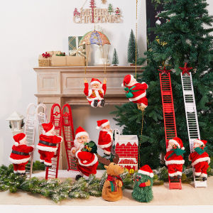 Christmas Electric Singing Swing Santa Claus Dolls Climbing Rope Ladder Musical Plush Toys