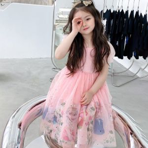 ชุดเดรสสไตล์เจ้าหญิงน้อย 2-12ปี ชุดเดรสแขนสั้นพิมพ์ลายการ์ตูน