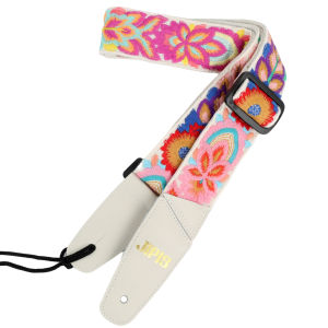 Crocheted Floral Guitar Strap2Handmade Flower Knit Jacquard Cotton Guitar Straps with Leather Ends for BassElectric&Acoustic