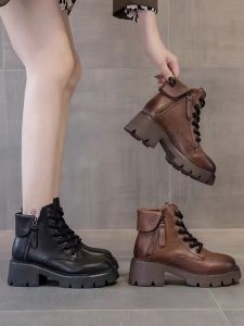 Brand Special Offer Genuine Leather Short Boots Womens High Heel Small Leather Shoes Thick Heel Short Tube Boots