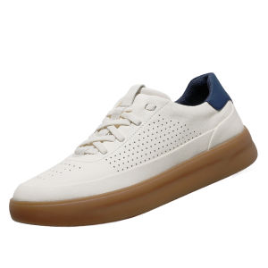 Desai Breathable Punched Summer Thin Casual Board Shoes Mens Genuine Leather Soft Bottom Sports White Shoes