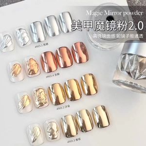 Phấn Gương Siêu Sáng Màu Sâm Panh Kim Loại Chuyên Dụng Cho Làm Móng Tay Hiệu Ứng Aurora Màu Trắng Bạc Màu Vàng