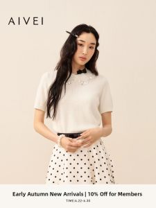AIVEI | Elegant Sequined Peter Pan Collar Short Sleeve Knitted Top