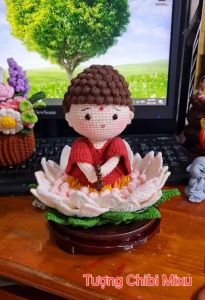 Bà Mẹ Phật Ngồi Đài Sen Vải Nỉ Trắng Tinh Tế 16cm - Móc Khoác Len Cao Cấp