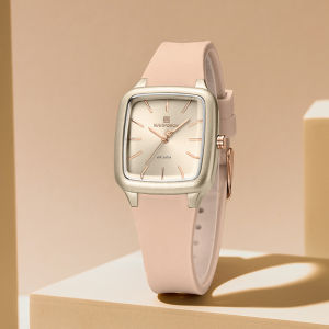 NAVIFORCE Original Quartz Watch for Women Square Dial 3ATM Waterproof Simple Design Lightweight Silicone Strap Women Girls Students Casual Fashion Watch NF5055