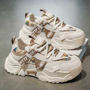 Mens Retro Sporty Casual Shoes Trendy White Sneakers Youth Brand Anti-slip Thick Bottom Heightening Dad Shoes Spring Autumn