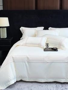 Luxurious Hotel Style 100% Cotton Satin Embroidered Line Bedding Set