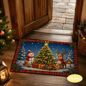 Thảm Trải Sàn Lối Vào Giáng Sinh VIKAMA In Màu 100% Polyester Dễ Dàng Làm Sạch Thảm Chống Trượt Cho Phòng Ngủ Phòng Khách Phòng Tắm Trang Trí Nhà Cửa
