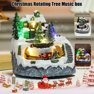 [Chinatera Malll]Resin Garden Ornament Light Up Musical Collectible Figurines Village Rotating Statue Indoor Display Figurines Decoration