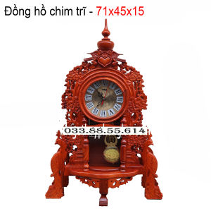 Đồng hồ để bàn trạm đuôi công gỗ hương cao 71x43cm sâu 15cm