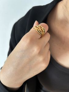 Vintage Wheat Ear Ring Unique Design Alloy Geometric Pattern Unmounted Jewelry for Fashion Accessories