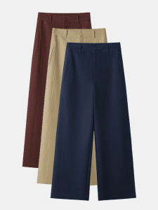 High Waist Wide Leg Pants Womens Loose Fit Nine Points Casual Trousers Slimming Straight Cut Pants Comfortable Soft Material