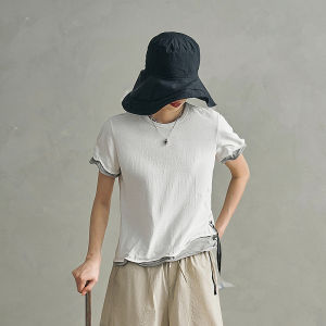 Stylish Women Summer Tee Round Neck Faux Layered
