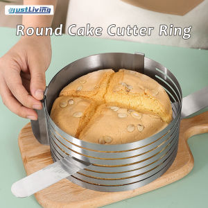 JustLiving Stainless Steel Cake Slicing Tool Adjustable Cake Cutter Ring 7 Levels for Perfect Slices Layer Cake Slicer Cutter Mousse Mould Slicing Cake - Two Size Options (6-8inch or 9-12 Inch)