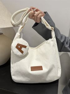 Corduroy Hiya Bucket Bag ความจุขนาดใหญ่ Casual Tote สําหรับผู้หญิงนักเรียนกระเป๋าสะพายข้างไหล่เดี่ยวพร้อมซิปปิด