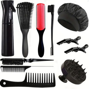 11 pcs High Quality Hair Brush Comb Setwith Hair Spray Bottle Scalp massager Wet Dry Curly Hair Detangling Wide Tooth Combs