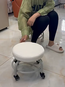 Low PU Leather Rolling Stool with Wheels Caster stool household silent small chair 360° Swivel Wheeled Round Stool