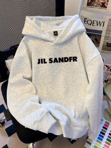 เสื้อฮู้ดผู้ชายทรงหลวมพิมพ์ลายฤดูใบไม้ร่วง/ฤดูหนาว 2025 ขนแกะหนา สีขาวเทา แจ็คเก็ตเสื้อคลุมกันหนาว แฟชั่นสตรีทสไตล์อเมริกัน